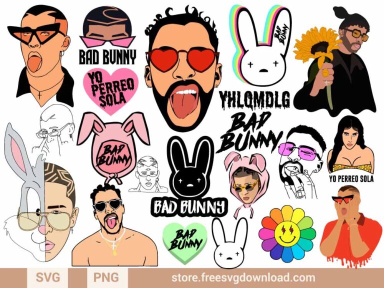 Bad Bunny SVG Bundle, Sunflower Bad Bunny SVG, SVG for Cricut Design Silhouette, yhlqmdlg svg, yo perreo sola svg, layered svg, bunny svg, latino svg, music svg