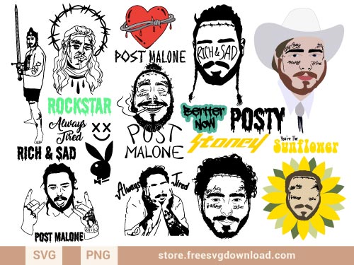 Post Malone SVG Bundle, Post Malone PNG, Post Malone Sunflower, Stoney svg, Rich & sad svg, post malone png, always tired svg, music svg, rap svg, hip hop svg