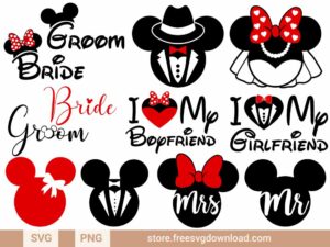 Mickey Groom Minnie Bride SVG & PNG, SVG Free Download, svg files for cricut, mickey mouse svg, Minnie mouse svg, bride svg, groom svg, wedding svg, love svg, valentines day svg, Mr SVG, mrs svg