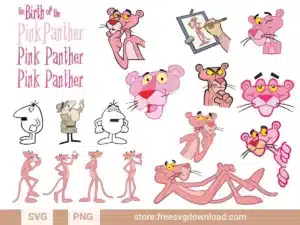 Pink Panther SVG Bundle featuring cartoon-inspired designs of the Pink Panther and characters.