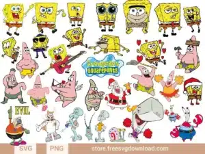 SpongeBob SVG Bundle featuring SpongeBob and friends in vibrant cartoon designs for crafting.