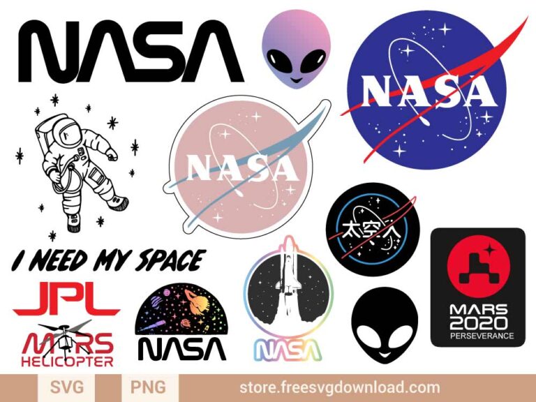 NASA SVG Bundle, space svg, astronaut svg, rocket svg, mars svg, alien svg, i nee my space svg, ufo svg, moon svg