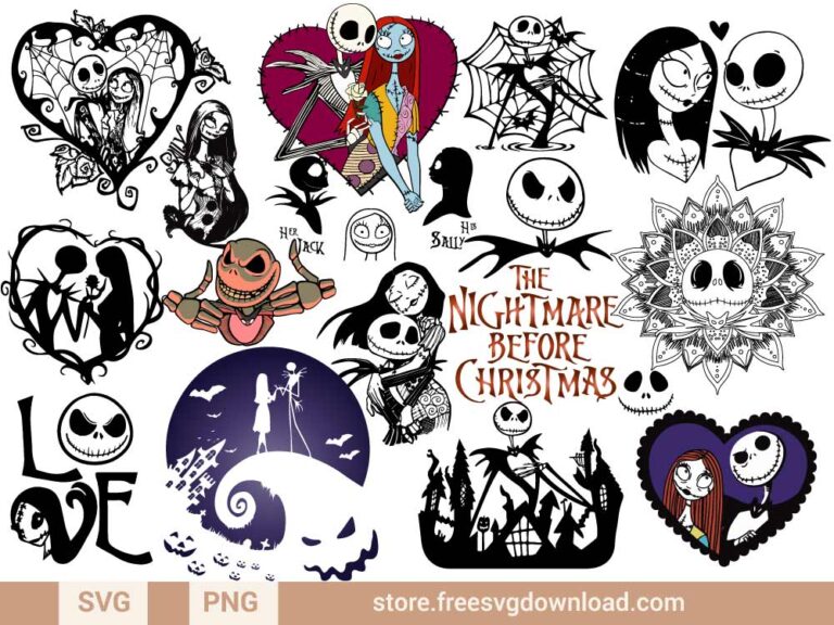 Nightmare Before Christmas SVG Bundle & PNG, SVG Free Download, SVG for Cricut Design Silhouette, svg files for cricut, halloween svg, spooky svg, pumpkin svg, happy halloween svg, halloween png, ghost svg, trick or treat svg, horror svg, witch svg, skull svg, zombie svg, halloween tshirt svg, movie svg