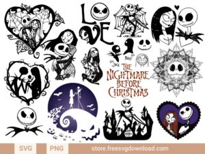 Nightmare Before Christmas SVG Bundle & PNG, SVG Free Download, SVG for Cricut Design Silhouette, svg files for cricut, halloween svg, spooky svg, pumpkin svg, happy halloween svg, halloween png, ghost svg, trick or treat svg, horror svg, witch svg, skull svg, zombie svg, halloween tshirt svg, movie svg