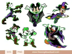 Mickey Mouse Halloween SVG Bundle 2 featuring Disney characters in spooky costumes