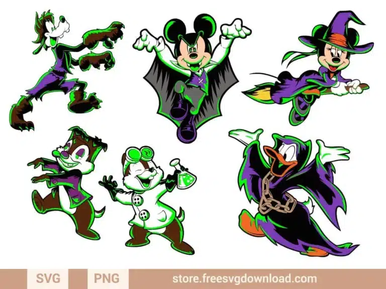 Mickey Mouse Halloween SVG Bundle 2 featuring Disney characters in spooky costumes