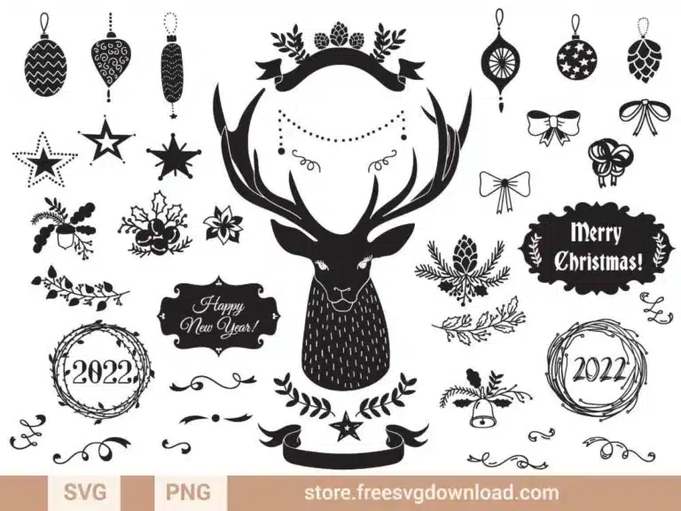 Christmas Ornament SVG Bundle featuring reindeer, stars, holly, and festive holiday designs