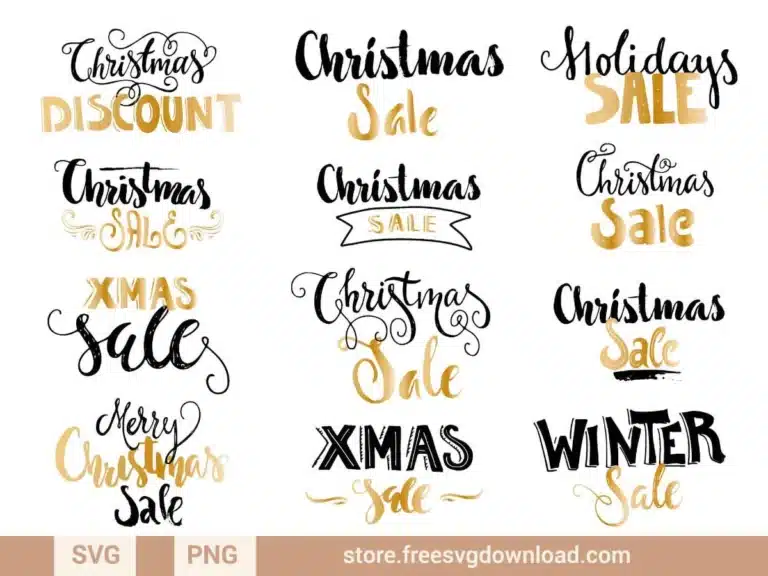 Christmas Sale SVG Bundle featuring festive sale phrases and elegant typography for marketing and promotions