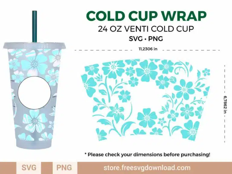 Floral-themed Starbucks wrap SVG for customizing 24 oz Venti Cold Cups with a central logo cut-out.