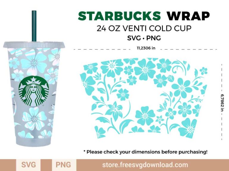 Flowers Starbucks Wrap SVG & PNG, svg files for silhouette, svg files for cricut, separated svg, trending svg, Starbucks svg, aesthetic svg, floral svg
