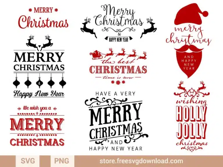 Merry Christmas & Happy New Year SVG Bundle featuring festive typography and holiday greetings
