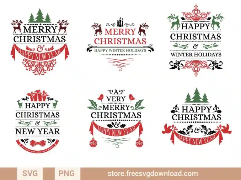 Merry Christmas SVG Bundle featuring festive greetings, holiday typography, and seasonal design elements