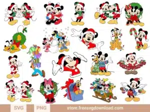 Mickey Mouse Christmas SVG Bundle featuring festive Disney characters in holiday-themed designs