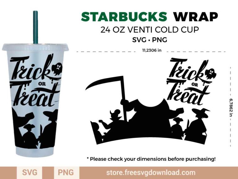 Trick or Treat Starbucks Wrap SVG & PNG, svg files for silhouette, svg files for cricut, separated svg, trending svg, Starbucks svg, aesthetic svg, Halloween svg, witch svg, tirpan svg, spooky svg