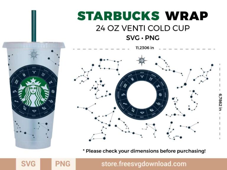 Zodiac Starbucks Wrap SVG & PNG, svg files for silhouette, svg files for cricut, separated svg, trending svg, Starbucks svg, aesthetic svg, Halloween svg, witch svg, celestial svg, magic svg, esoteric svg, stars svg