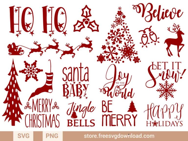 Christmas red SVG Bundle & PNG, SVG Free Download, SVG for Cricut Design Silhouette, svg files for cricut, Christmas svg, Merry Christmas SVG, holiday svg, Santa svg, snow flake svg, candy cane svg, Christmas tree svg, let it snow svg