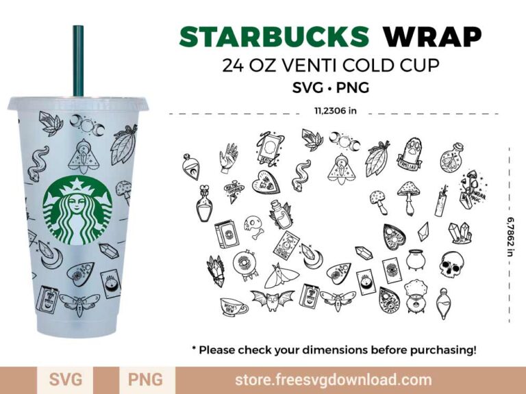 Esoteric Starbucks Wrap SVG & PNG, svg files for silhouette, svg files for cricut, separated svg, trending svg, Starbucks svg, aesthetic svg, Halloween svg, witch svg, celestial svg, magic svg