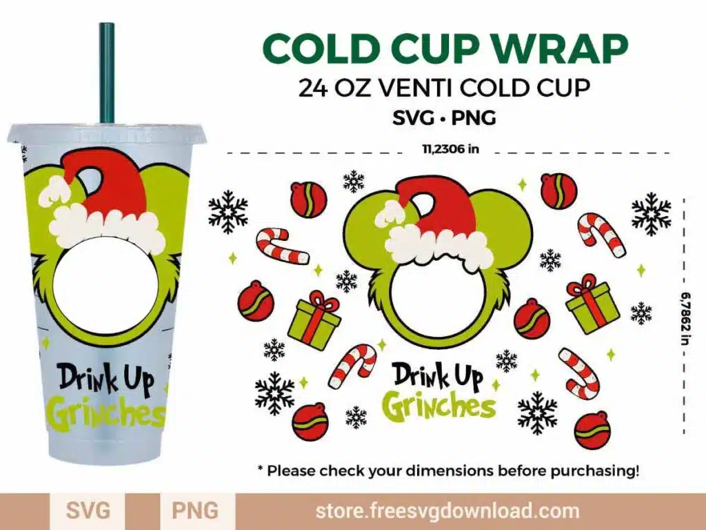 Drink Up Grinches Starbucks Wrap SVG design for 24 oz Venti cold cups
