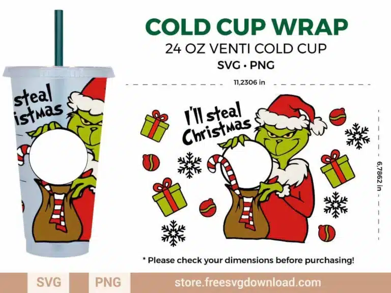 Grinch Steal Christmas Starbucks Wrap SVG design for 24 oz Venti cold cups