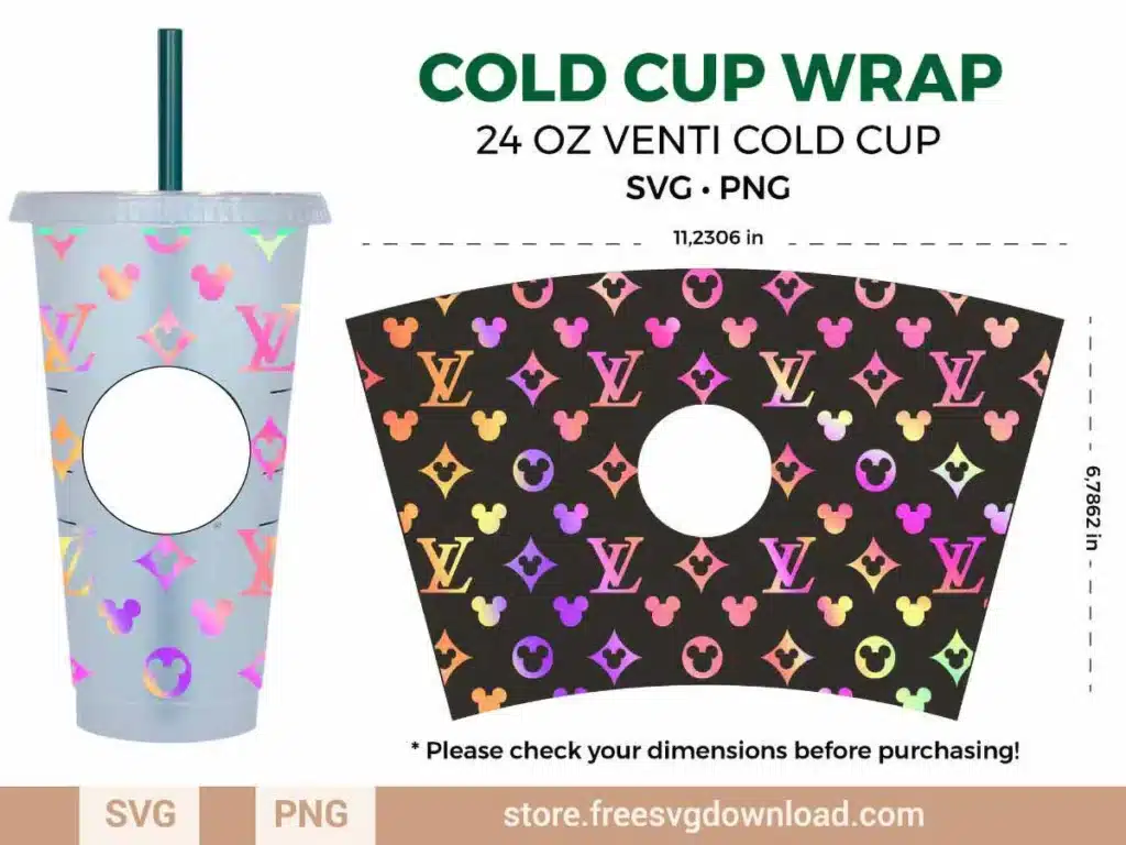 Mickey Starbucks Wrap SVG for 24 oz Venti cold cups, featuring a fun Disney-inspired pattern.