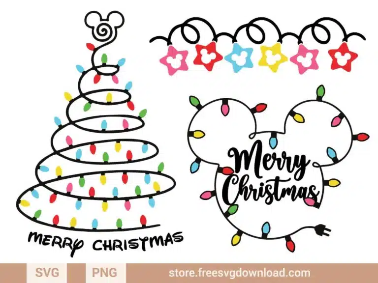 Mickey Christmas Lights SVG Bundle 2 featuring Disney-inspired festive lights and Christmas tree designs