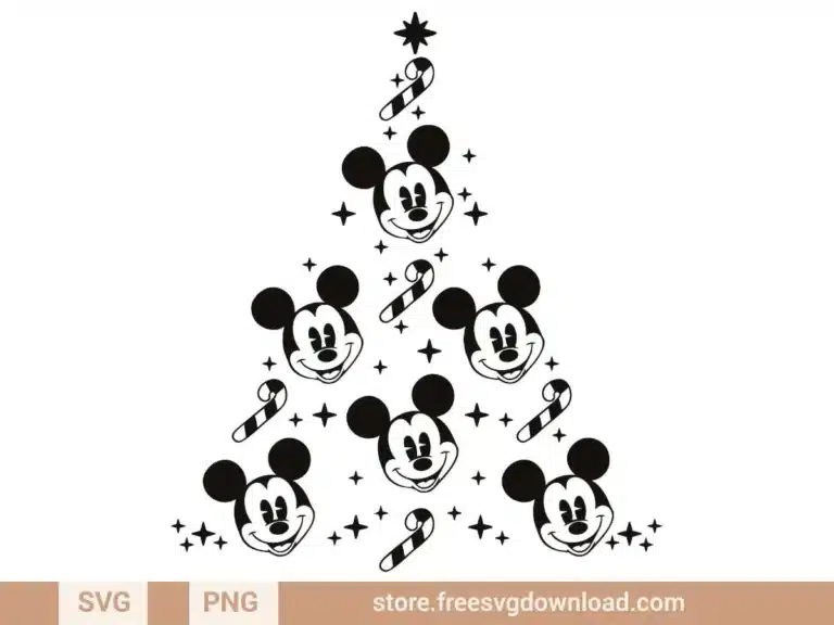 Mickey Christmas Tree SVG Bundle featuring a festive tree with Mickey silhouettes, candy canes, and stars