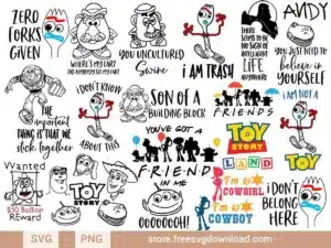 Toy Story SVG Bundle 2 featuring characters, quotes, and fun designs inspired by Pixar’s Toy Story