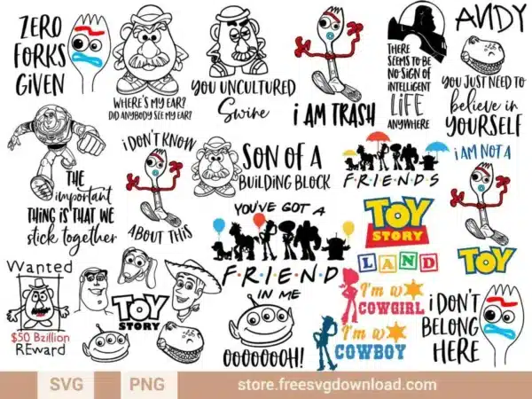 Toy Story SVG Bundle 2 featuring characters, quotes, and fun designs inspired by Pixar’s Toy Story