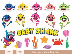 Baby Shark SVG Bundle & PNG, SVG for Silhouette, svg files for cricut, baby shark png, mommy shark svg, daddy shark svg, sister shark svg, brother shark svg, shark svg, baby shark birthday svg, shark birthday svg, family svg, family shark svg, kids birthday svg, pink baby shark svg, blue baby shark svg, yellow baby shark svg