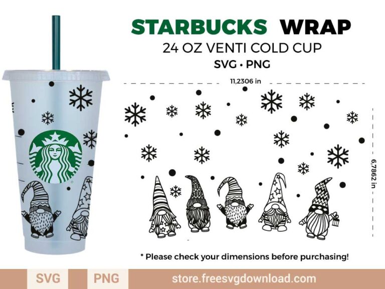 Gnomes Starbucks Wrap SVG & PNG, svg files for silhouette, svg files for cricut, separated svg, trending svg, Starbucks svg, aesthetic svg, Christmas svg, Merry Christmas SVG, Christmas with my gnoomies svg, snowflakes svg