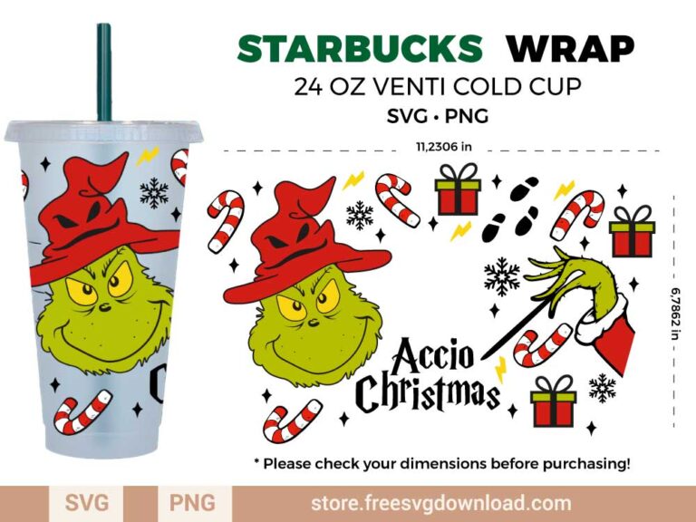 Grinch Harry Potter Starbucks Wrap SVG & PNG, svg files for silhouette, svg files for cricut, separated svg, trending svg, Starbucks svg, aesthetic svg, Christmas svg, Merry Christmas SVG, snowflakes svg, snow flake svg, candy cane svg, grinch svg, harry potter svg, Hogwarts svg, accio svg, magic svg, wizard svg, Hogwarts Christmas svg