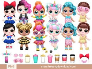 LOL Dolls Clipart Bundle, Lol dolls png, lol suprise png, quen bee lol dolls svg, mermaid lol dolls png, lol dolls birthday svg