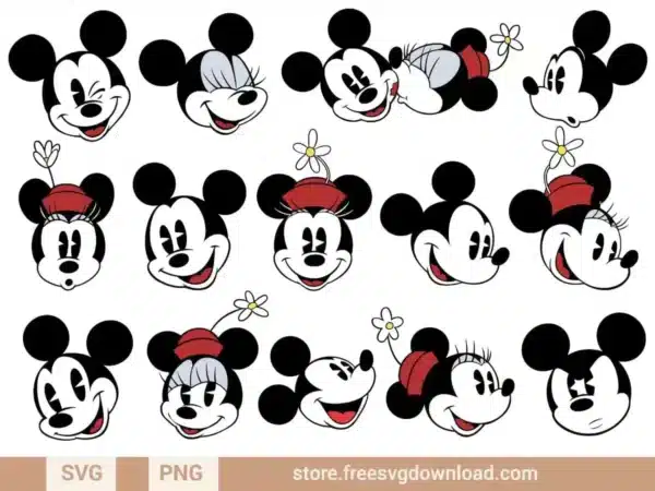 Mickey & Minnie Face SVG Bundle featuring playful and expressive Disney character designs