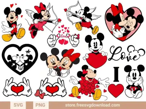 Mickey and Minnie Valentine SVG Bundle featuring romantic Disney designs