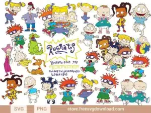 Rugrats SVG Bundle featuring Tommy, Chuckie, Angelica, and other iconic characters in nostalgic designs.
