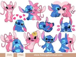 Stitch and Angel SVG Bundle featuring cute and playful designs of Disney's Stitch and Angel characters