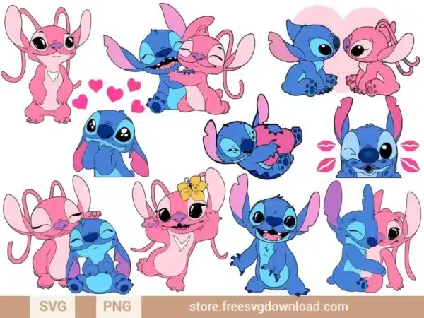 Stitch and Angel SVG Bundle featuring cute and playful designs of Disney's Stitch and Angel characters