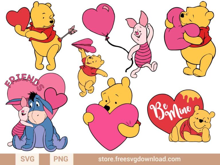 Winnie the Pooh Valentine SVG & PNG,  SVG for Cricut Design Silhouette, svg files for cricut, separated svg, disney svg, piglet svg, winnie the pooh png, winnie the pooh love svg, valentines day svg, love svg, heart svg, be mine svg