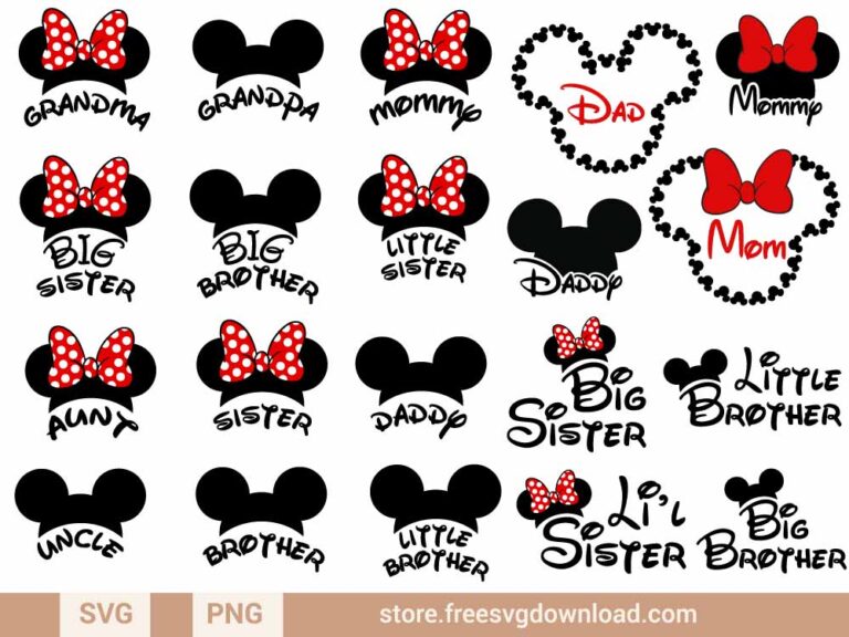 Mickey Minnie Family SVG Bundle & PNG, SVG for Silhouette, svg files for cricut, mickey mouse svg, disney svg, minnie mouse svg, mickey ears svg, mickey head svg, mickey mom svg, mickey dad svg, aunt svg, uncle svg, brother svg, sister svg, grandma svg, grandpa svg