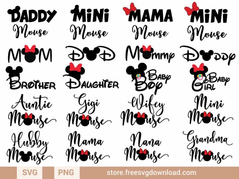 Mickey Minnie Family SVG Bundle & PNG, SVG for Silhouette, svg files for cricut, mickey mouse svg, disney svg, minnie mouse svg, mickey ears svg, mickey head svg, mickey mom svg, mickey dad svg, aunt svg, uncle svg, brother svg, sister svg, grandma svg, grandpa svg