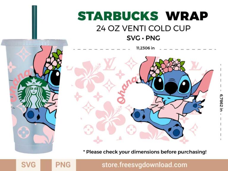 Stitch Starbucks Wrap SVG & PNG, svg files for silhouette, svg files for cricut, separated svg, trending svg, Starbucks svg, stitch svg, ohana svg, lilo svg, ohana means family svg, stay weird svg, louis vuitton svg, lv pattern svg, stitch flower svg, ohana starbucks svg