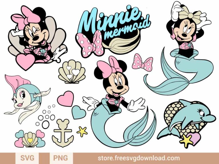 Mermaid Minnie Mouse SVG Bundle & PNG, SVG for Silhouette, svg files for cricut, mickey mouse svg, Minnie mouse svg, little mermaid svg, mermaid tale svg, summer svg