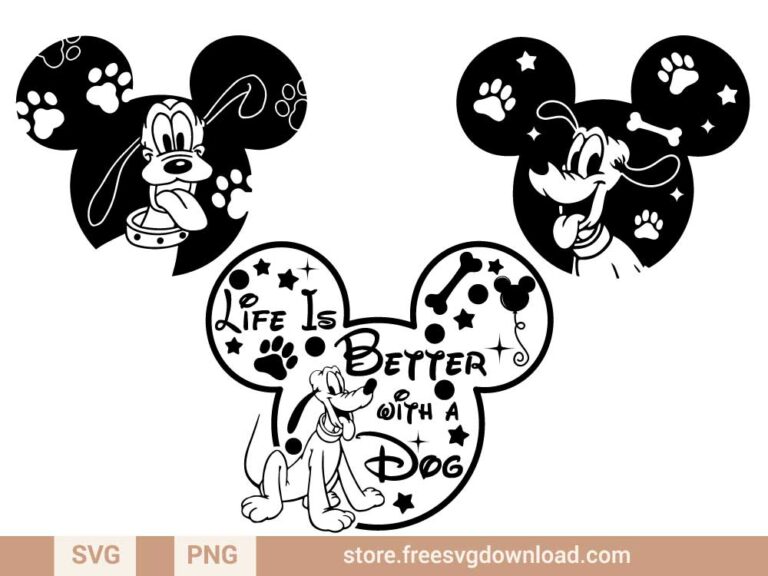 Mickey Outline Pluto SVG Bundle & PNG, SVG Free Download, SVG for Silhouette, svg files for cricut, disney svg, pluto svg, mickey head svg, mickey mouse svg, Minnie mouse svg, dog svg