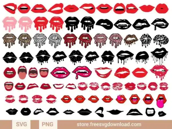Lips SVG Bundle featuring bold, dripping, leopard print, and kiss-print designs