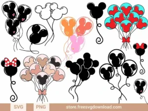 Mickey Mouse Balloons SVG Bundle featuring Disney-inspired balloon designs with Minnie bows and colorful accents.