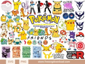 Pokémon SVG Bundle with popular characters, symbols, and designs for crafting and personalization.