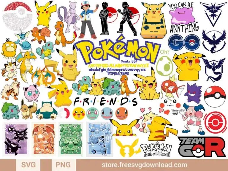 Pokémon SVG Bundle with popular characters, symbols, and designs for crafting and personalization.