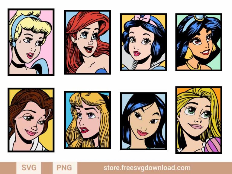Disney Princess Faces SVG & PNG, svg files for cricut, disney svg, elsa svg, disney princess svg, ariel svg, mermaid svg, jasmine svg, cinderella svg, snow white svg, belle svg, pocahontas svg, tiana svg, rapunzel svg, aurora svg