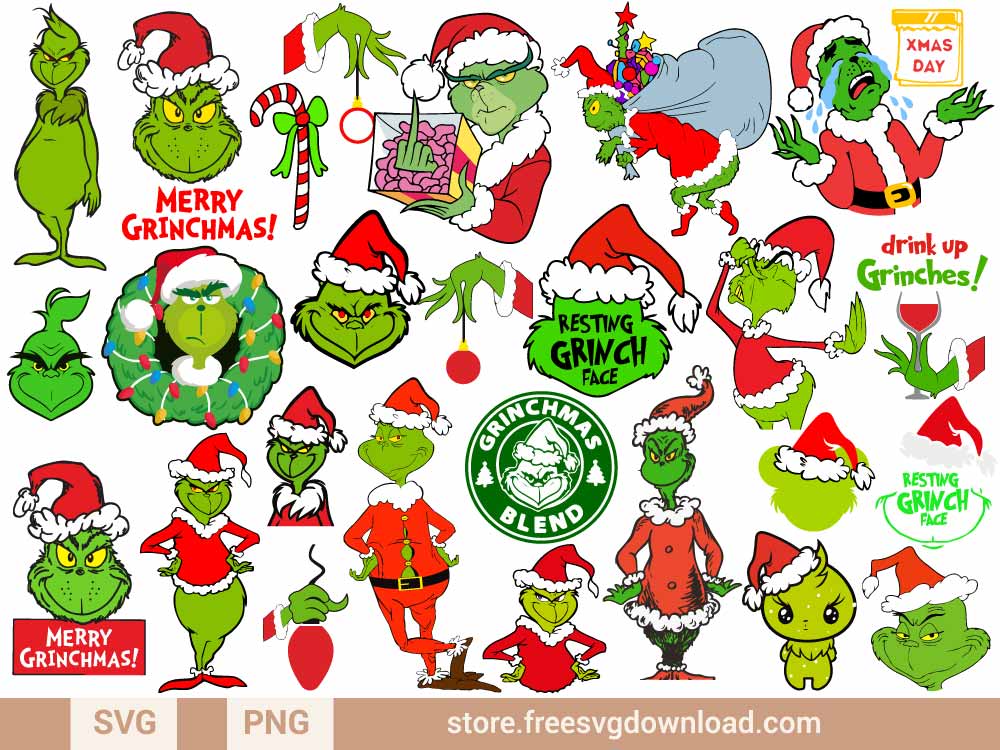 Grinch Christmas SVG Bundle & PNG, SVG Free Download, svg files for cricut, Christmas svg, grinch eye svg, grinch face svg, candy cane svg, Christmas tree svg, dr seuss svg, thing 1 thing 2 SVG, grinch dog svg, grinch max svg