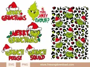 Grinch Leopard SVG Bundle featuring festive Grinch graphics with leopard print elements